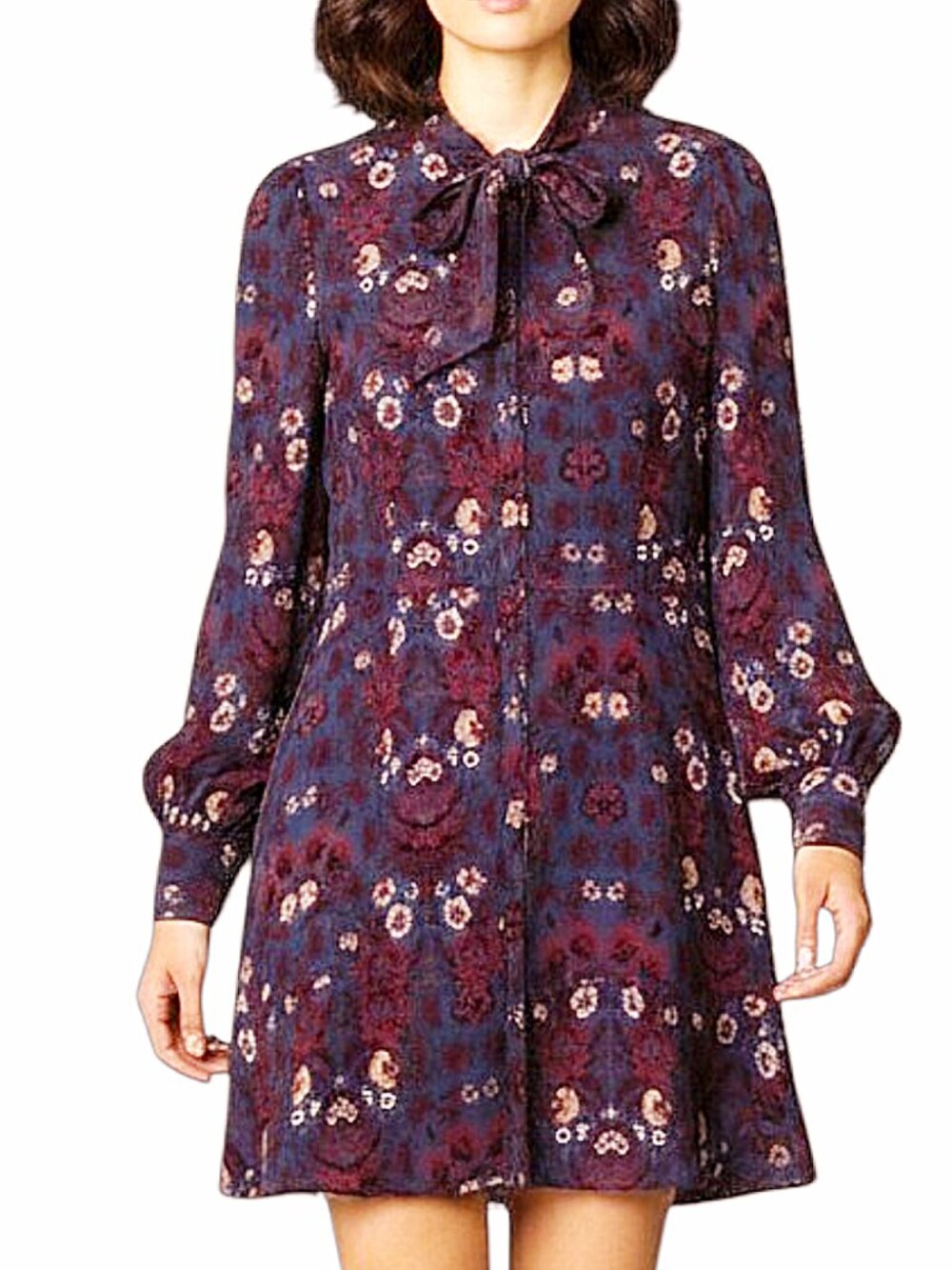 Paige Vittoria Silk Crepe Boho Mini Dress Purple Floral Designer/Luxury/Chic - L